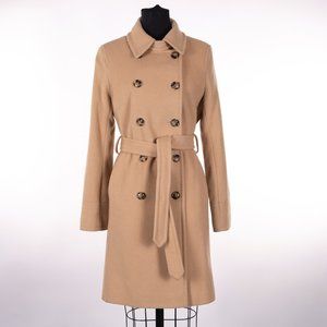 DKNY Double Breasted Wool Blend Camel Coat